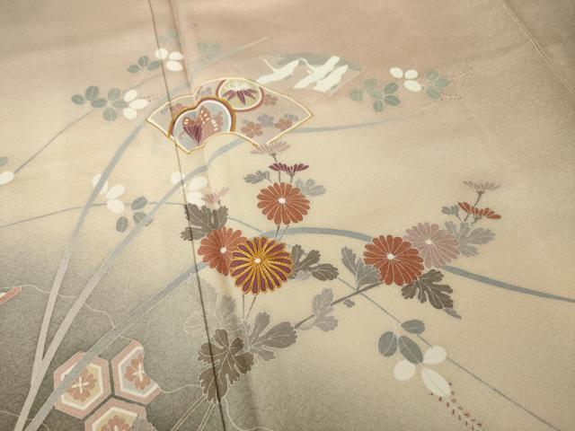 平和屋着物●訪問着　友禅　駒刺繍　地紙花文　暈し染め　正絹　逸品　AABI2418ck