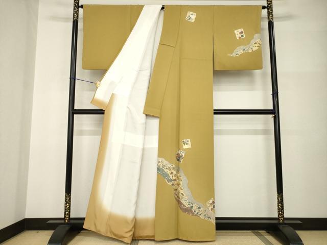 平和屋着物●訪問着　道長色紙花文　金彩　正絹　逸品　AABI2420ck