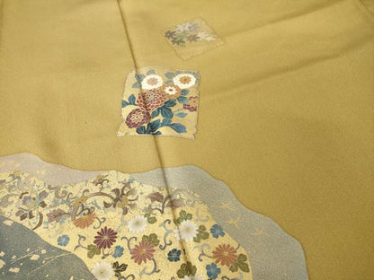 平和屋着物●訪問着　道長色紙花文　金彩　正絹　逸品　AABI2420ck
