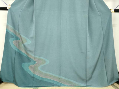 平和屋着物●野村秀男　江戸小紋　訪問着　流水花文　正絹　逸品　AABI2423ck