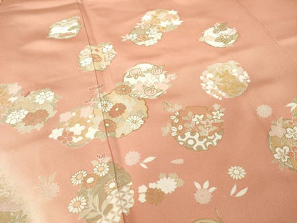 平和屋着物●訪問着　友禅　駒刺繍　雪輪花丸文　暈し染め　金彩　正絹　逸品　AABI2426ck