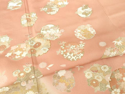 平和屋着物●訪問着　友禅　駒刺繍　雪輪花丸文　暈し染め　金彩　正絹　逸品　AABI2426ck