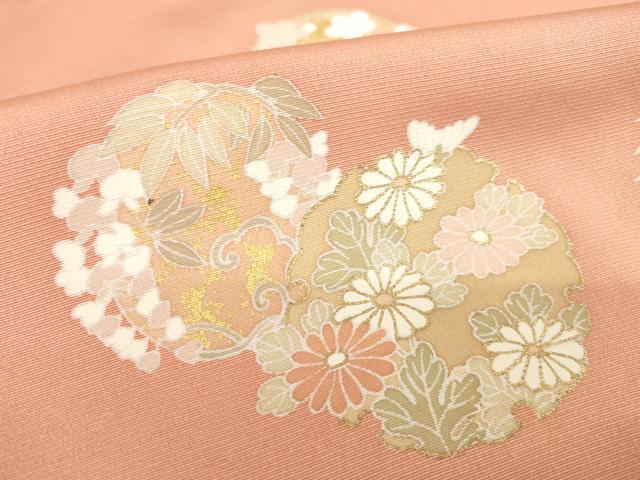 平和屋着物●訪問着　友禅　駒刺繍　雪輪花丸文　暈し染め　金彩　正絹　逸品　AABI2426ck