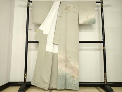 平和屋着物●訪問着　飛鶴風景文　暈し染め　正絹　逸品　AABI2427ck