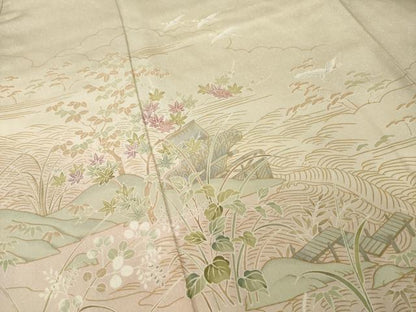 平和屋着物●訪問着　飛鶴風景文　暈し染め　正絹　逸品　AABI2427ck