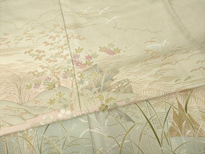 平和屋着物●訪問着　飛鶴風景文　暈し染め　正絹　逸品　AABI2427ck