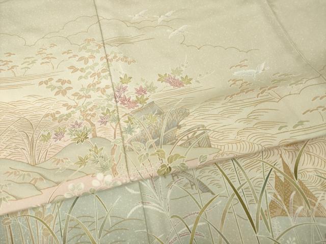 平和屋着物●訪問着　飛鶴風景文　暈し染め　正絹　逸品　AABI2427ck