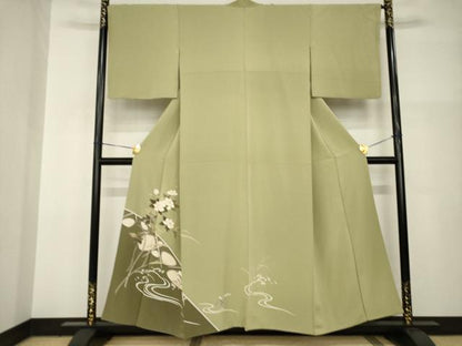 平和屋着物●訪問着　友禅　流水花文　正絹　逸品　AABI2430ck