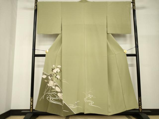平和屋着物●訪問着　友禅　流水花文　正絹　逸品　AABI2430ck