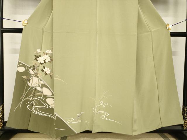 平和屋着物●訪問着　友禅　流水花文　正絹　逸品　AABI2430ck