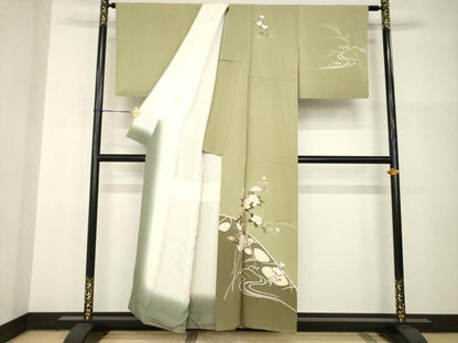 平和屋着物●訪問着　友禅　流水花文　正絹　逸品　AABI2430ck