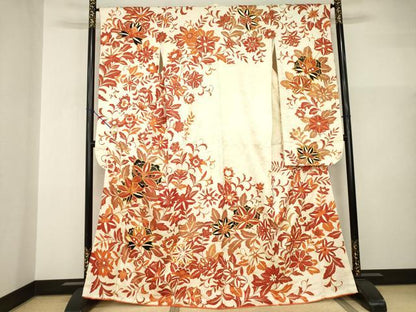 平和屋着物●豪華振袖　駒刺繍　花唐草文　金彩　正絹　逸品　AABI2432ck