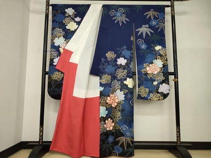 平和屋着物●豪華振袖　草花文　笹　暈し染め　金彩　正絹　逸品　AABI2434ck