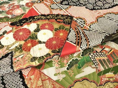 平和屋着物●豪華振袖　扇面御所車花文　金彩　正絹　逸品　AABI2436ck