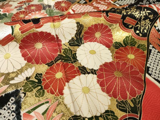 平和屋着物●豪華振袖　扇面御所車花文　金彩　正絹　逸品　AABI2436ck