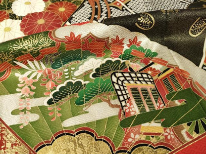 平和屋着物●豪華振袖　扇面御所車花文　金彩　正絹　逸品　AABI2436ck