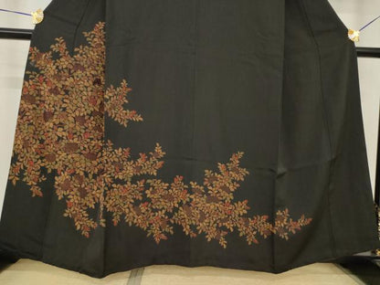 平和屋着物●訪問着　枝花文　黒地　正絹　逸品　AABI2437ck