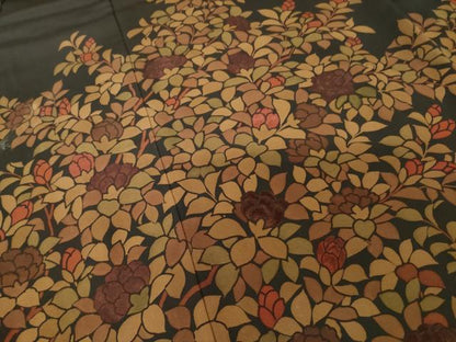 平和屋着物●訪問着　枝花文　黒地　正絹　逸品　AABI2437ck