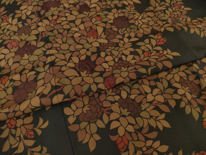 平和屋着物●訪問着　枝花文　黒地　正絹　逸品　AABI2437ck