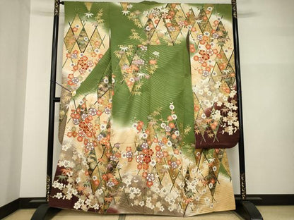 平和屋着物●豪華振袖　作家物　駒刺繍　花籬文　金彩　正絹　逸品　AABI2438ck