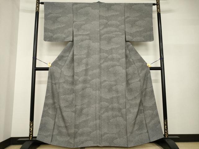 平和屋着物●江戸小紋　雲重ね文　黒地　正絹　逸品　AABI2440ck