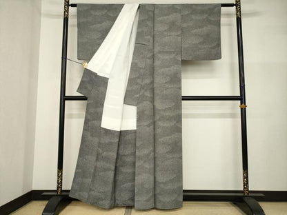 平和屋着物●江戸小紋　雲重ね文　黒地　正絹　逸品　AABI2440ck