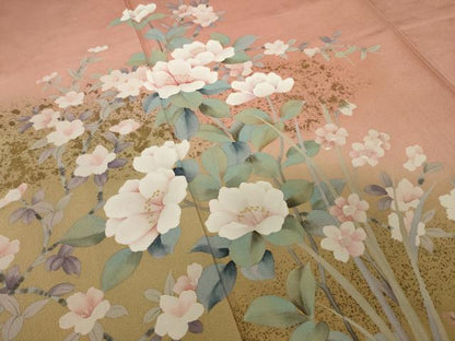 平和屋着物●訪問着　作家物　手描き　草花文　暈し染め　金彩　ロング丈　正絹　逸品　AABI2445ck
