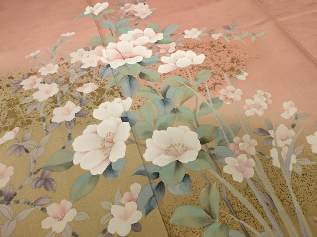 平和屋着物●訪問着　作家物　手描き　草花文　暈し染め　金彩　ロング丈　正絹　逸品　AABI2445ck