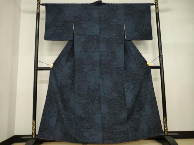 平和屋着物●本塩沢　110亀甲　流水花籬文　正絹　逸品　AABI2446ck