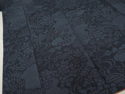 平和屋着物●本塩沢　110亀甲　流水花籬文　正絹　逸品　AABI2446ck