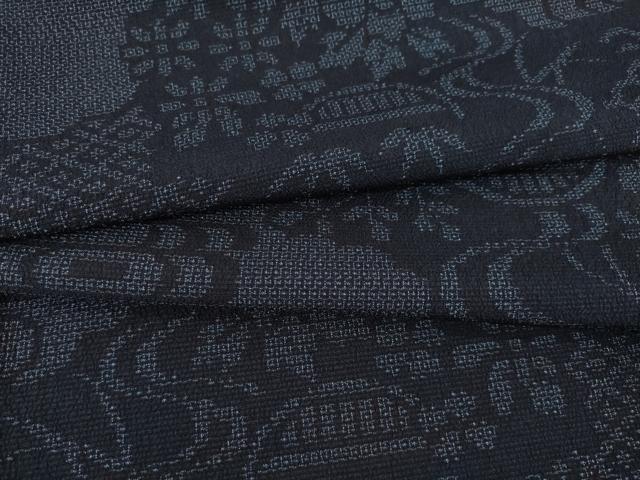 平和屋着物●本塩沢　110亀甲　流水花籬文　正絹　逸品　AABI2446ck