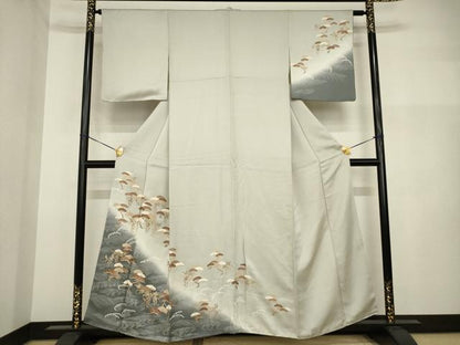 平和屋着物●訪問着　駒刺繍　立波松文　暈し染め　金彩　正絹　逸品　AABI2448ck