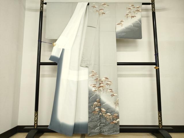 平和屋着物●訪問着　駒刺繍　立波松文　暈し染め　金彩　正絹　逸品　AABI2448ck