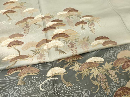 平和屋着物●訪問着　駒刺繍　立波松文　暈し染め　金彩　正絹　逸品　AABI2448ck