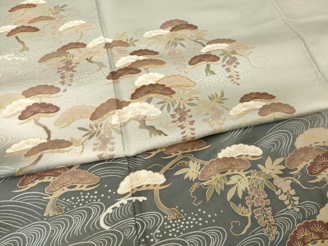 平和屋着物●訪問着　駒刺繍　立波松文　暈し染め　金彩　正絹　逸品　AABI2448ck