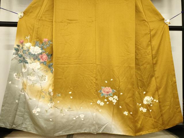 平和屋着物●訪問着　枝花文　暈し染め　金彩　正絹　逸品　AABI2450ck