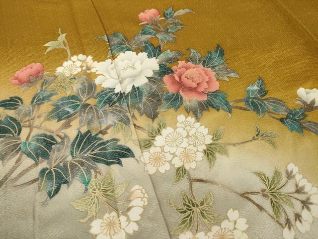 平和屋着物●訪問着　枝花文　暈し染め　金彩　正絹　逸品　AABI2450ck