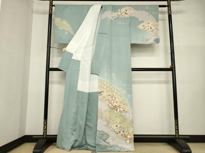 平和屋着物●訪問着　駒刺繍　雪輪重ね花文　暈し染め　金彩　正絹　逸品　AABI2451ck