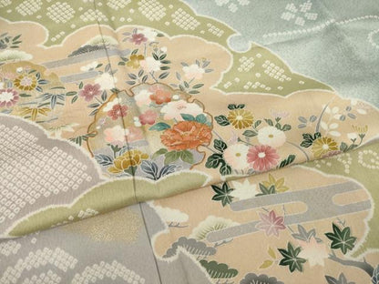 平和屋着物●訪問着　駒刺繍　雪輪重ね花文　暈し染め　金彩　正絹　逸品　AABI2451ck