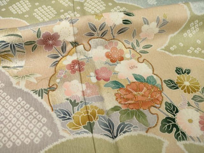 平和屋着物●訪問着　駒刺繍　雪輪重ね花文　暈し染め　金彩　正絹　逸品　AABI2451ck