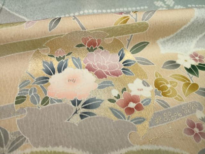 平和屋着物●訪問着　駒刺繍　雪輪重ね花文　暈し染め　金彩　正絹　逸品　AABI2451ck