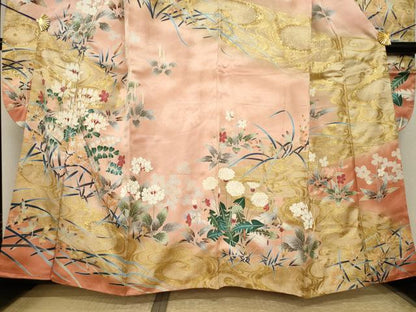 平和屋着物●豪華振袖　駒刺繍　流水花文　金彩　正絹　逸品　AABI2455ck