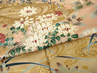平和屋着物●豪華振袖　駒刺繍　流水花文　金彩　正絹　逸品　AABI2455ck