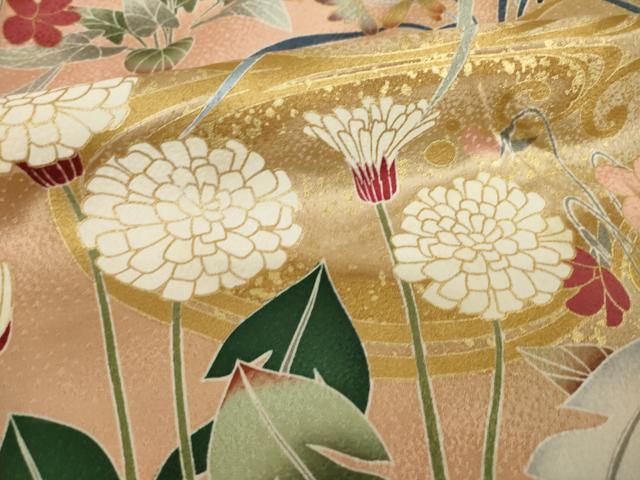 平和屋着物●豪華振袖　駒刺繍　流水花文　金彩　正絹　逸品　AABI2455ck