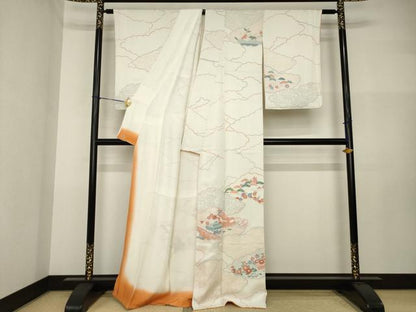 平和屋着物●訪問着　友禅　刺繍　雲取り風景花文　正絹　逸品　AABI2456ck