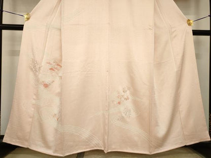平和屋着物●訪問着　絞り　相良刺繍　流水枝花文　正絹　逸品　AABI2457ck