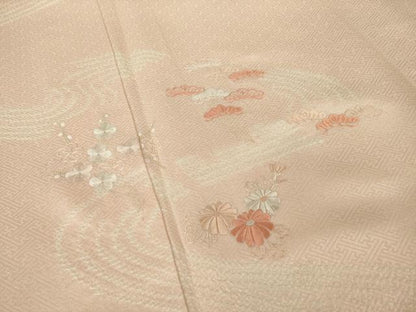 平和屋着物●訪問着　絞り　相良刺繍　流水枝花文　正絹　逸品　AABI2457ck