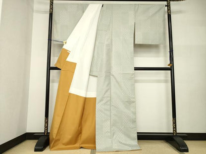 平和屋着物●本場大島紬　カタス7マルキ　市松文　秋名バラ柄　ロング丈　正絹　逸品　AABI2460ck