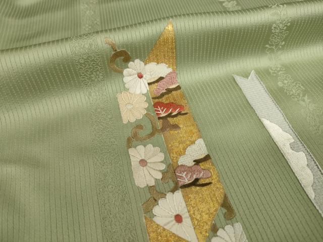 平和屋着物●訪問着　相良刺繍　矢羽花文　暈し染め　金彩　正絹　逸品　AABI2461ck