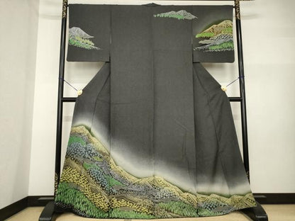 平和屋着物●訪問着　絞り　遠山文　金通し地　やまと誂製　正絹　逸品　AABI2462ck
